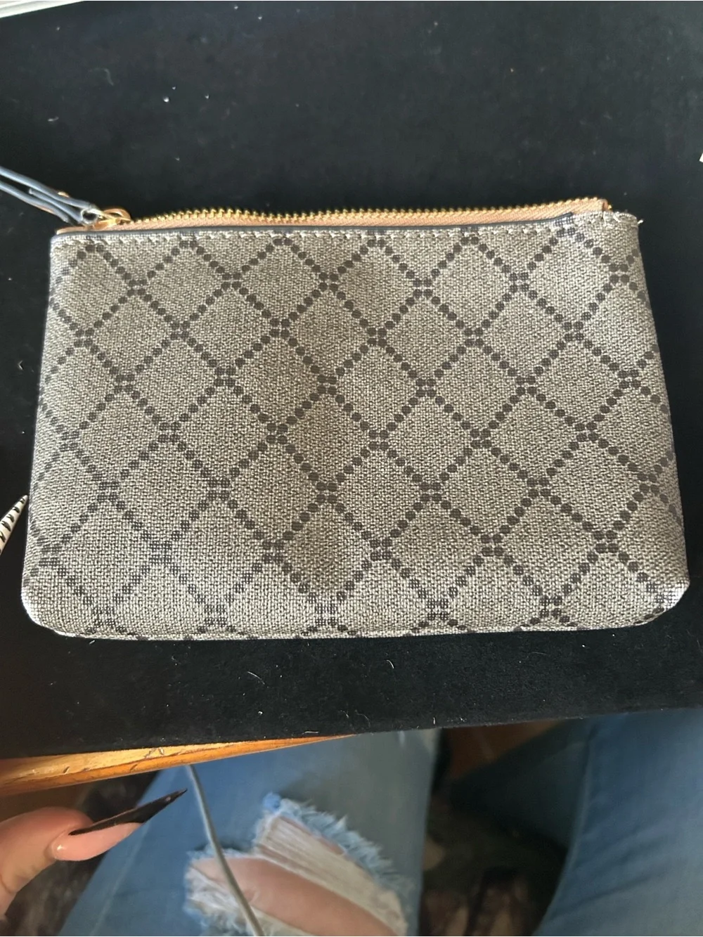 FASHION-Beige Monogram Wristlet Pouch